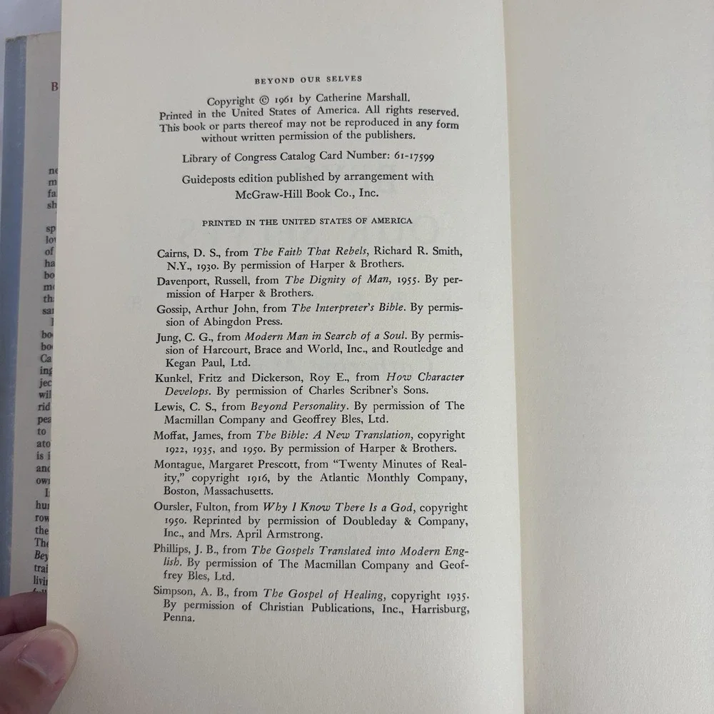 Vintage‎ Beyond Our Selves: Pilgrimage In Faith by Catherine Marshall 1961 HC